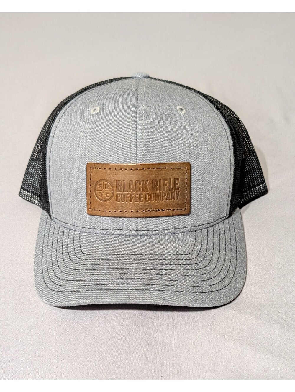 Black Rifle Coffee Company Leather Patch Richardson 112 Trucker Hat Grey/Black